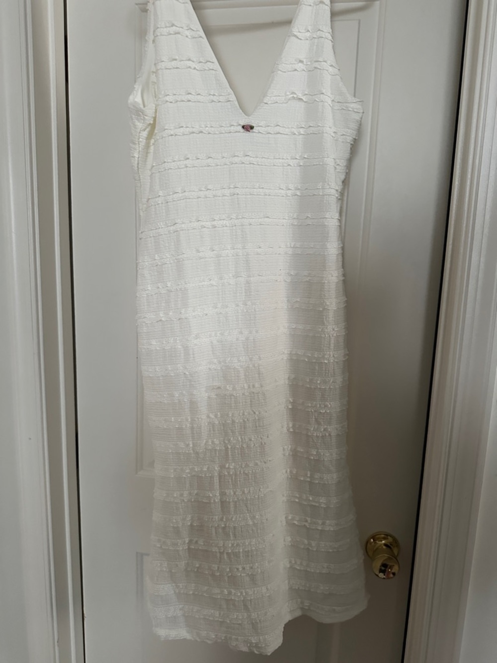 Fashion Nova White Textured V-Neck Maxi Dress